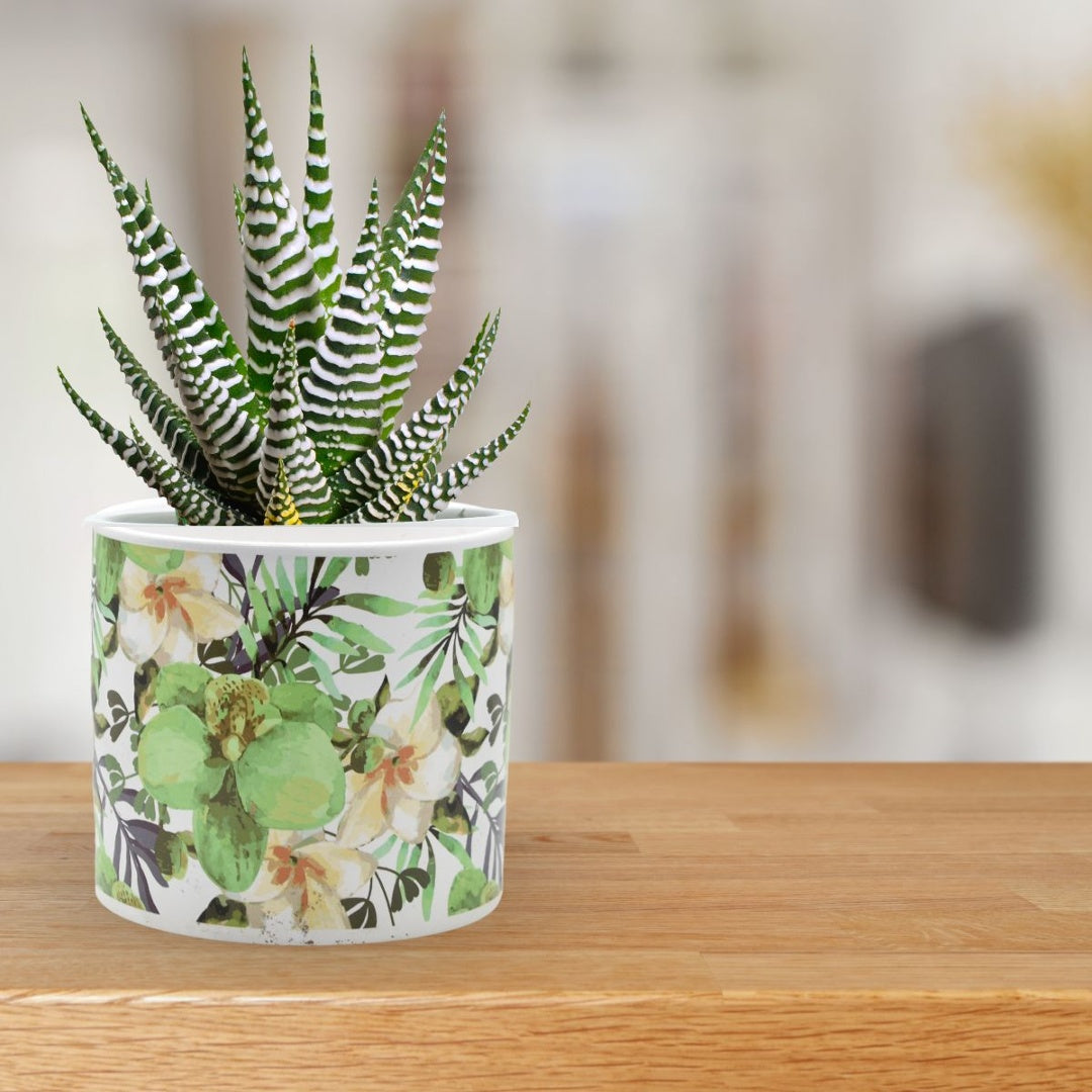 Maceta de cerámica con estampa de plantas 11.5x10.5cm