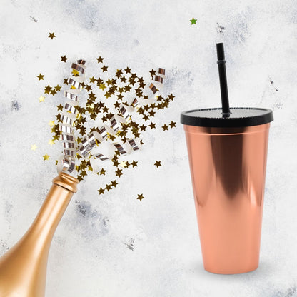 Vaso plástico metalizado champagne con sorbito 600ml