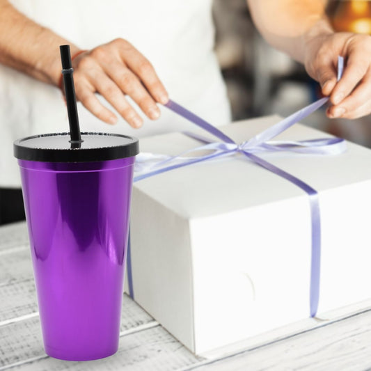 Vaso plástico metalizado violeta con sorbito 600ml
