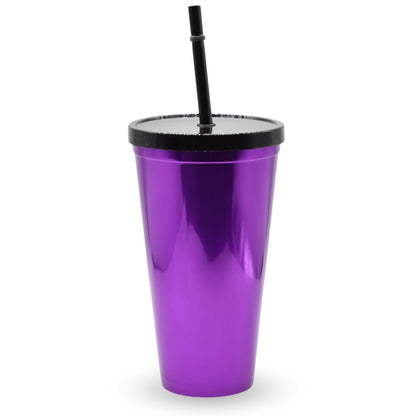 Vaso plástico metalizado violeta con sorbito 600ml