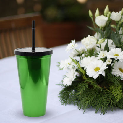 Vaso plástico metalizado verde con sorbito 600ml
