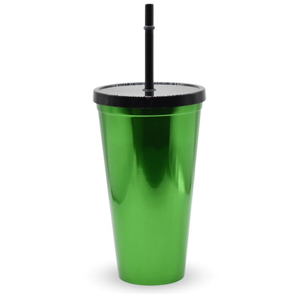 Vaso plástico metalizado verde con sorbito 600ml