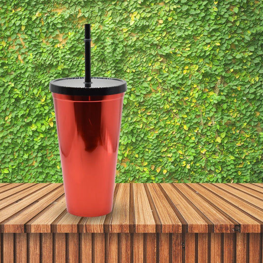 Vaso plástico metalizado rojo con sorbito 600ml