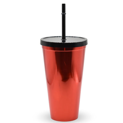 Vaso plástico metalizado rojo con sorbito 600ml