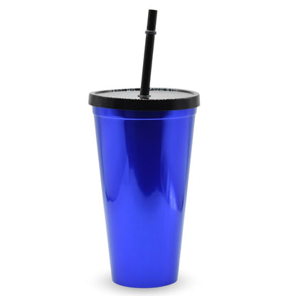 Vaso plástico metalizado azul con sorbito 600ml