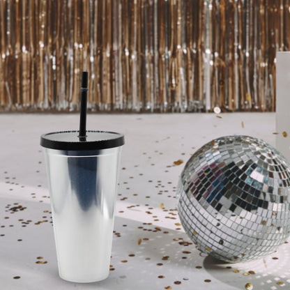 Vaso plástico metalizado plateado con sorbito 600ml