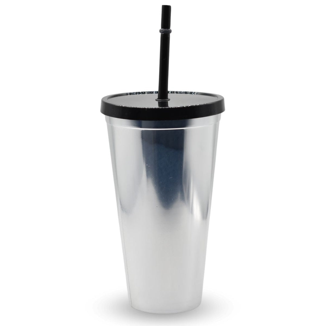 Vaso plástico metalizado plateado con sorbito 600ml