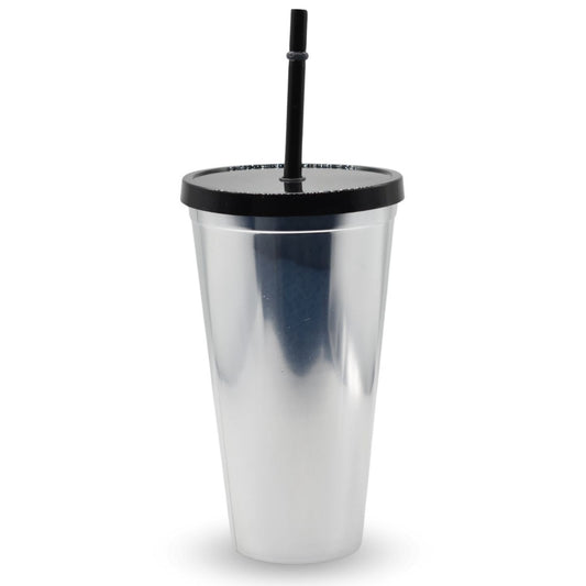 Vaso plástico metalizado plateado con sorbito 600ml