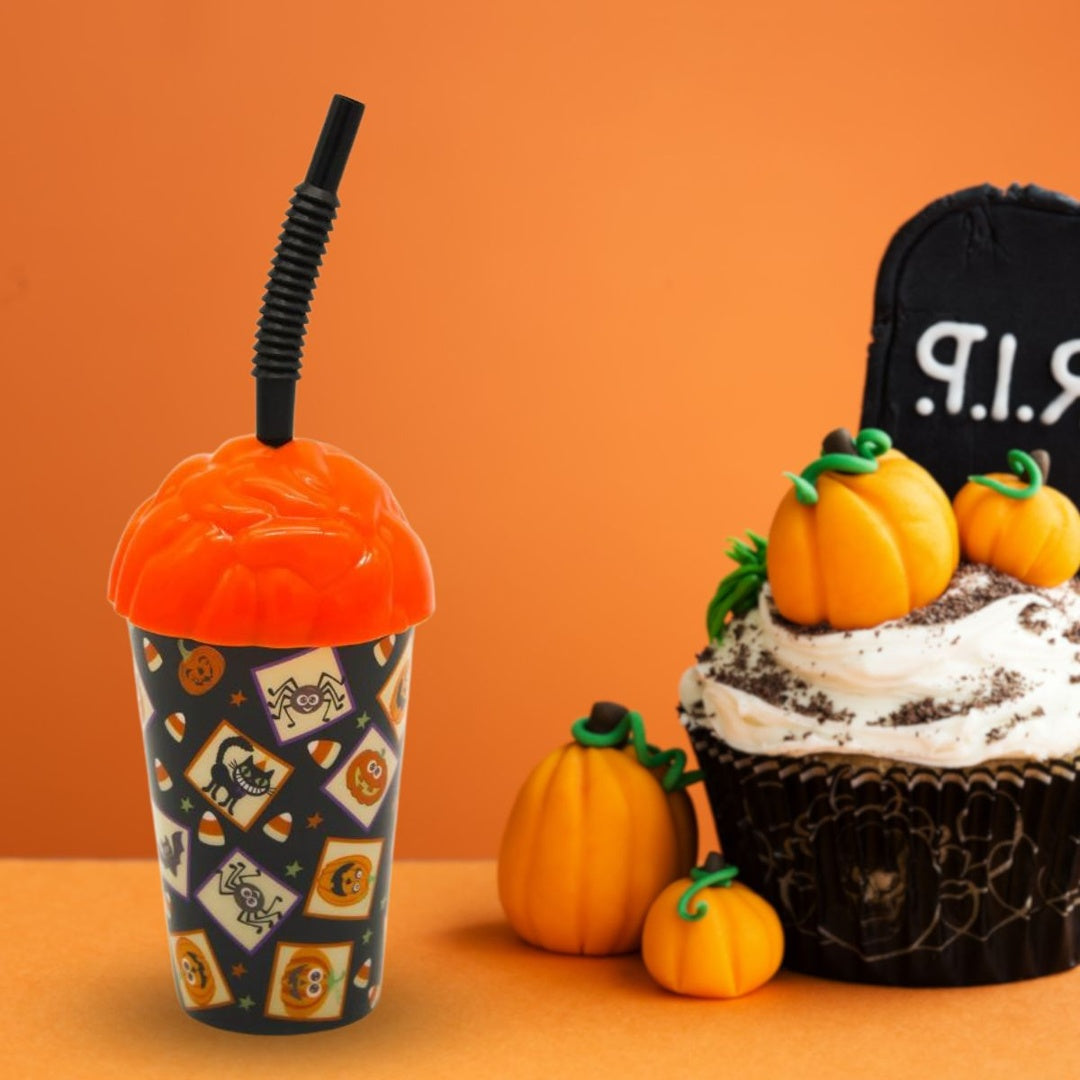 Vaso plástico con sorbito Halloween 380ml