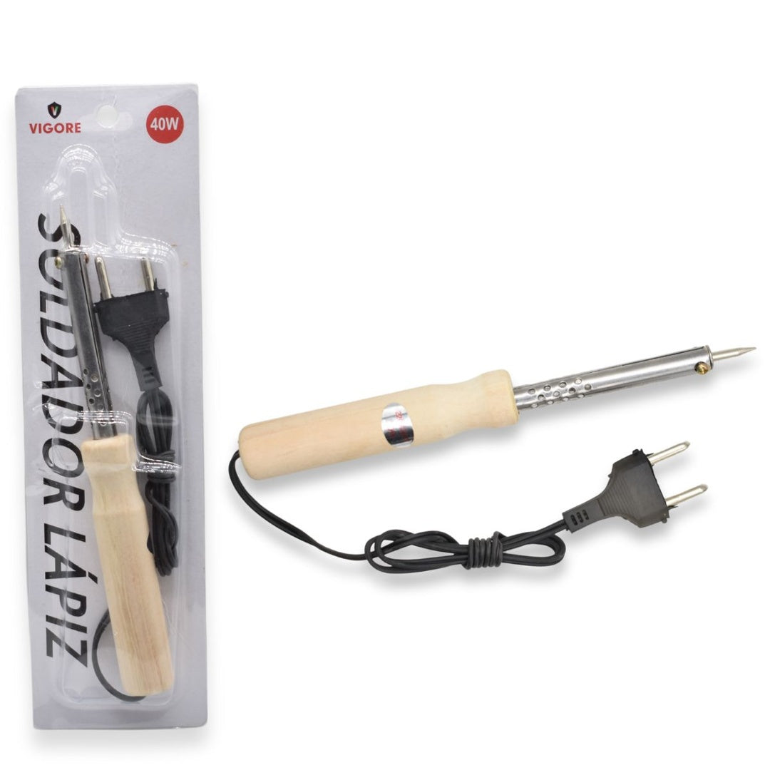 Lápiz soldador eléctrico mango de madera 40W