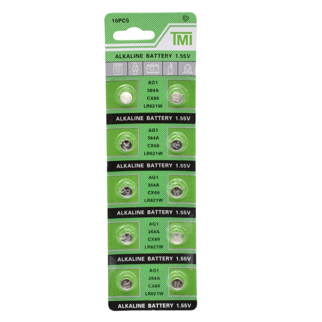 Pilas alcalinas botón AG1 1.55V x10 unidades