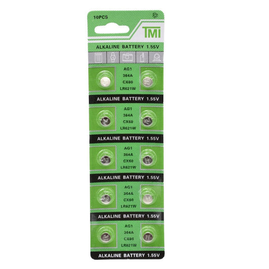 Pilas alcalinas botón AG1 1.55V x10 unidades