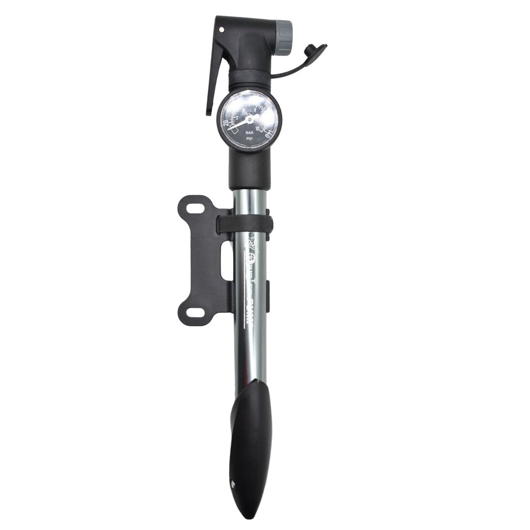 Mini inflador con medidor y soporte gris 31cm