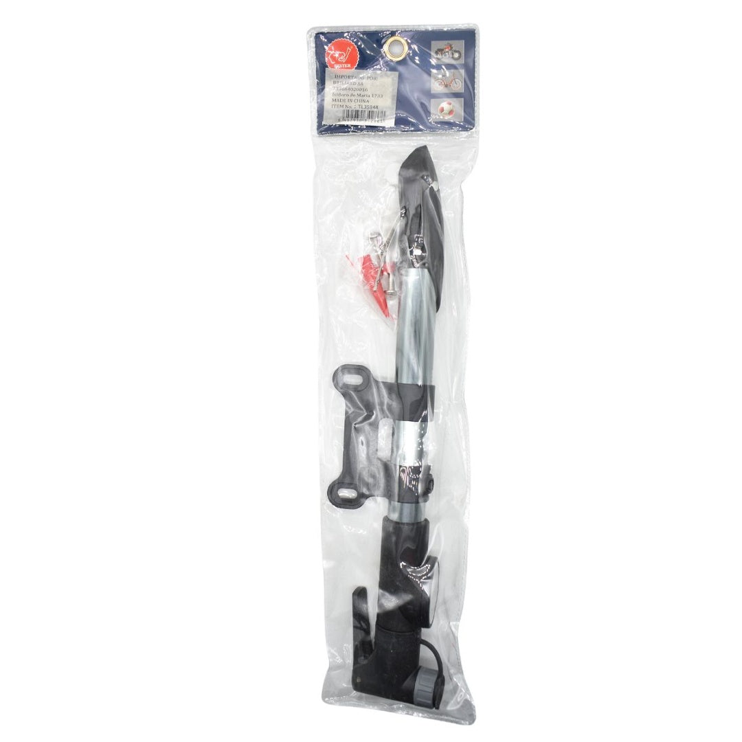 Mini inflador con medidor y soporte gris 31cm