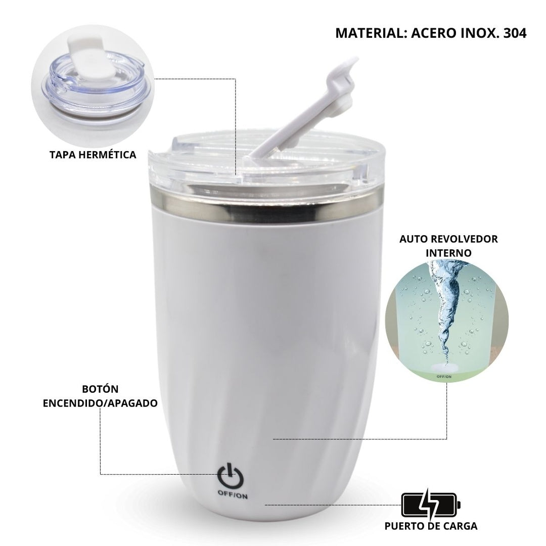 Taza térmica auto revolvedora blanca 380ml