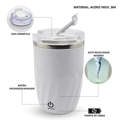 Taza térmica auto revolvedora blanca 380ml