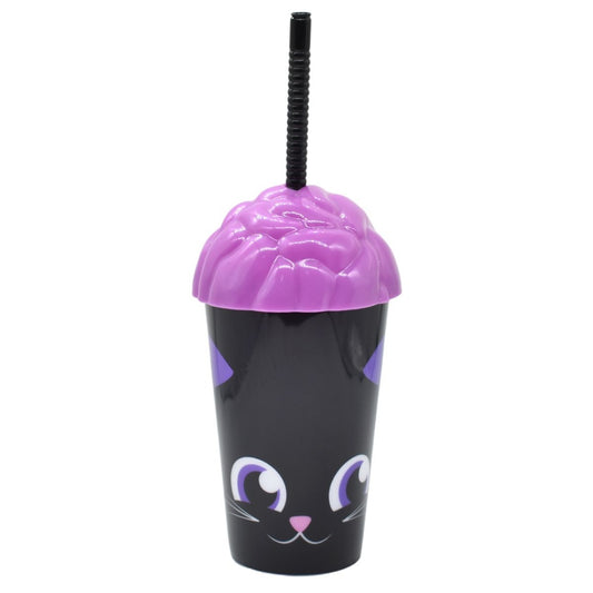 Vaso plástico con sorbito Halloween violeta 350ml