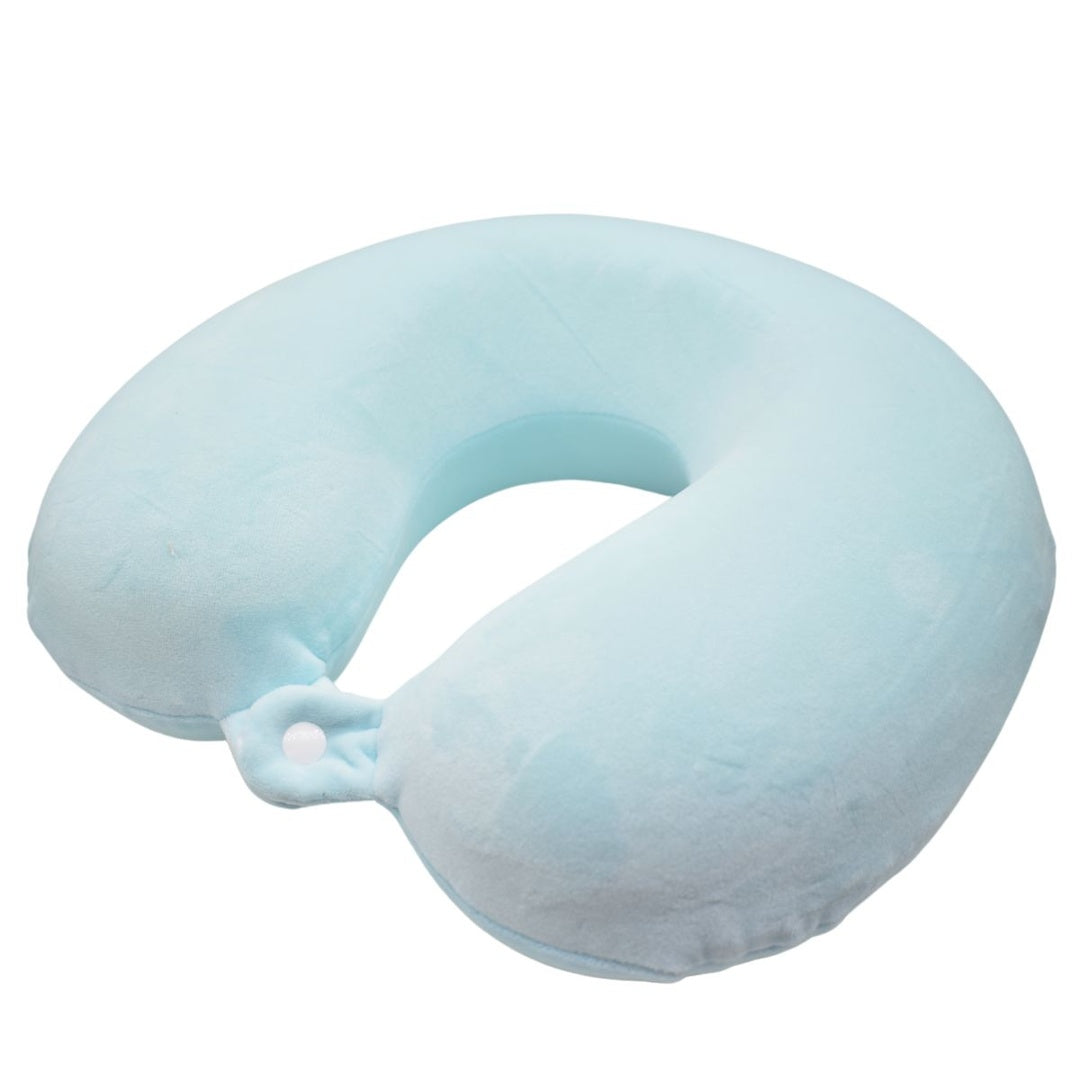 Almohada de viaje celeste de espuma viscoelástica 30x26cm