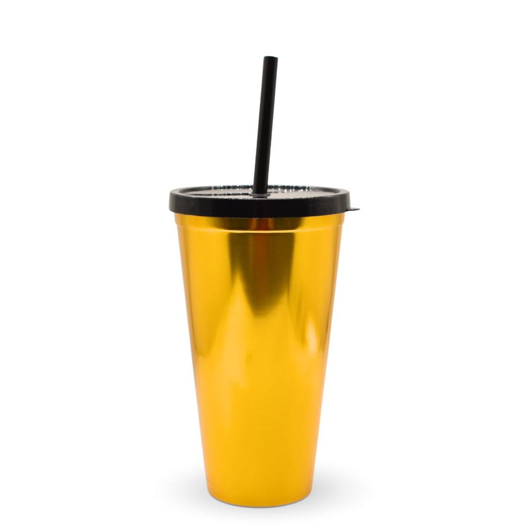 Vaso plástico metalizado dorado con sorbito 600ml