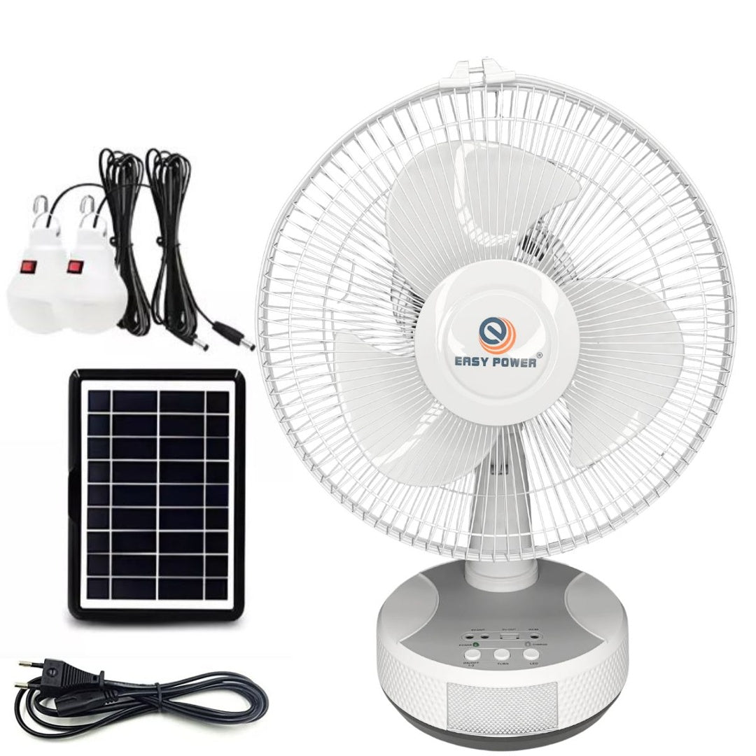 Ventilador inalámbrico con cargador solar y lámparas de luz