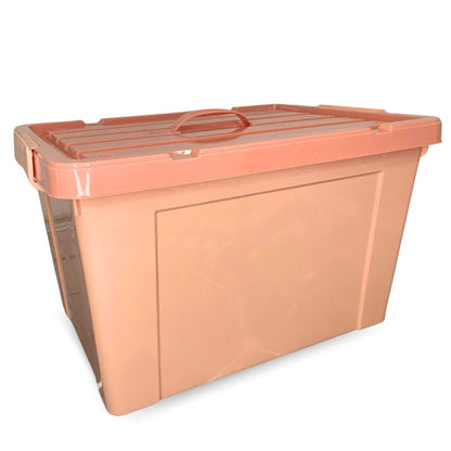 Caja plástica rosa apilable con ruedas 80Lts