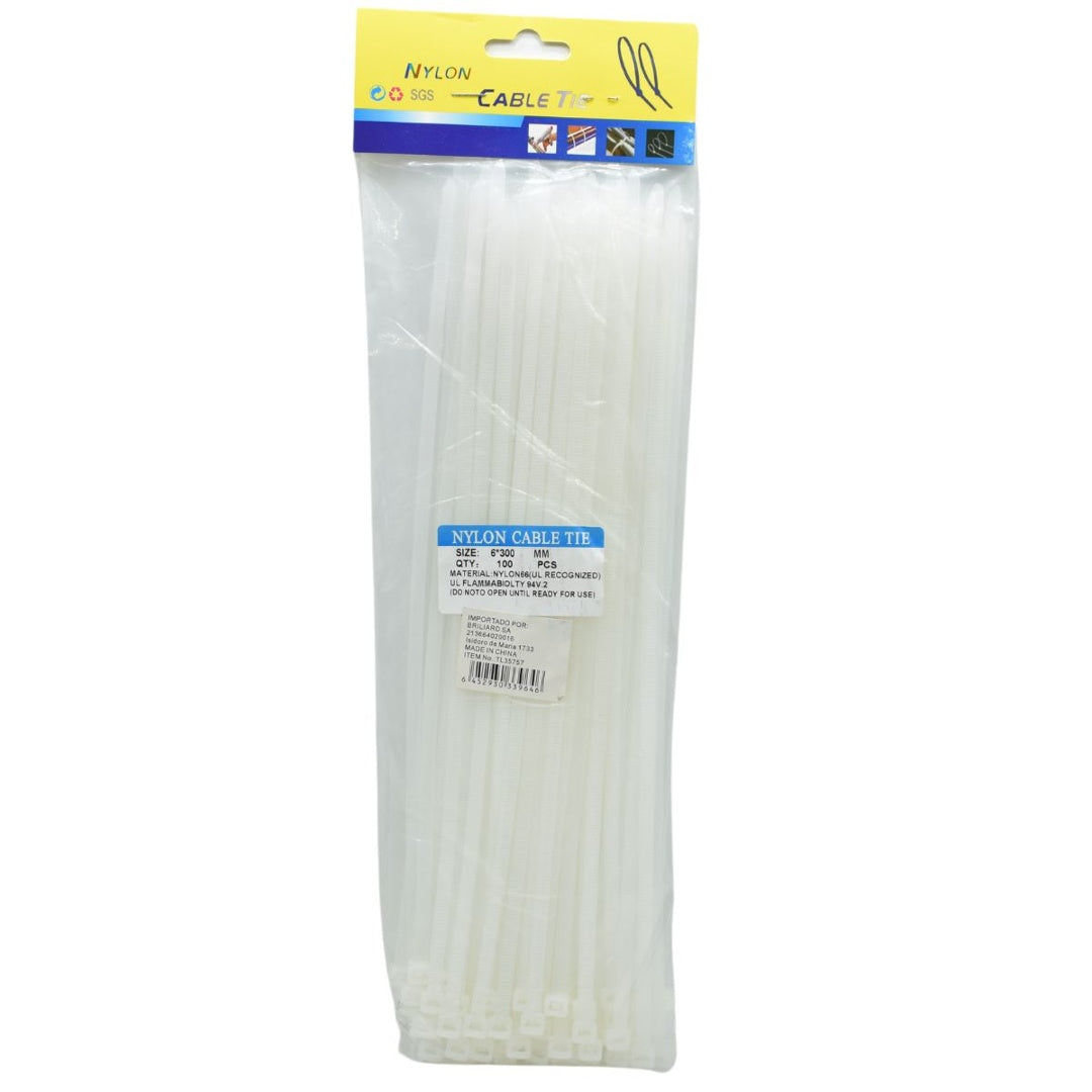 Precintos blancos 6x300mm x100 unidades