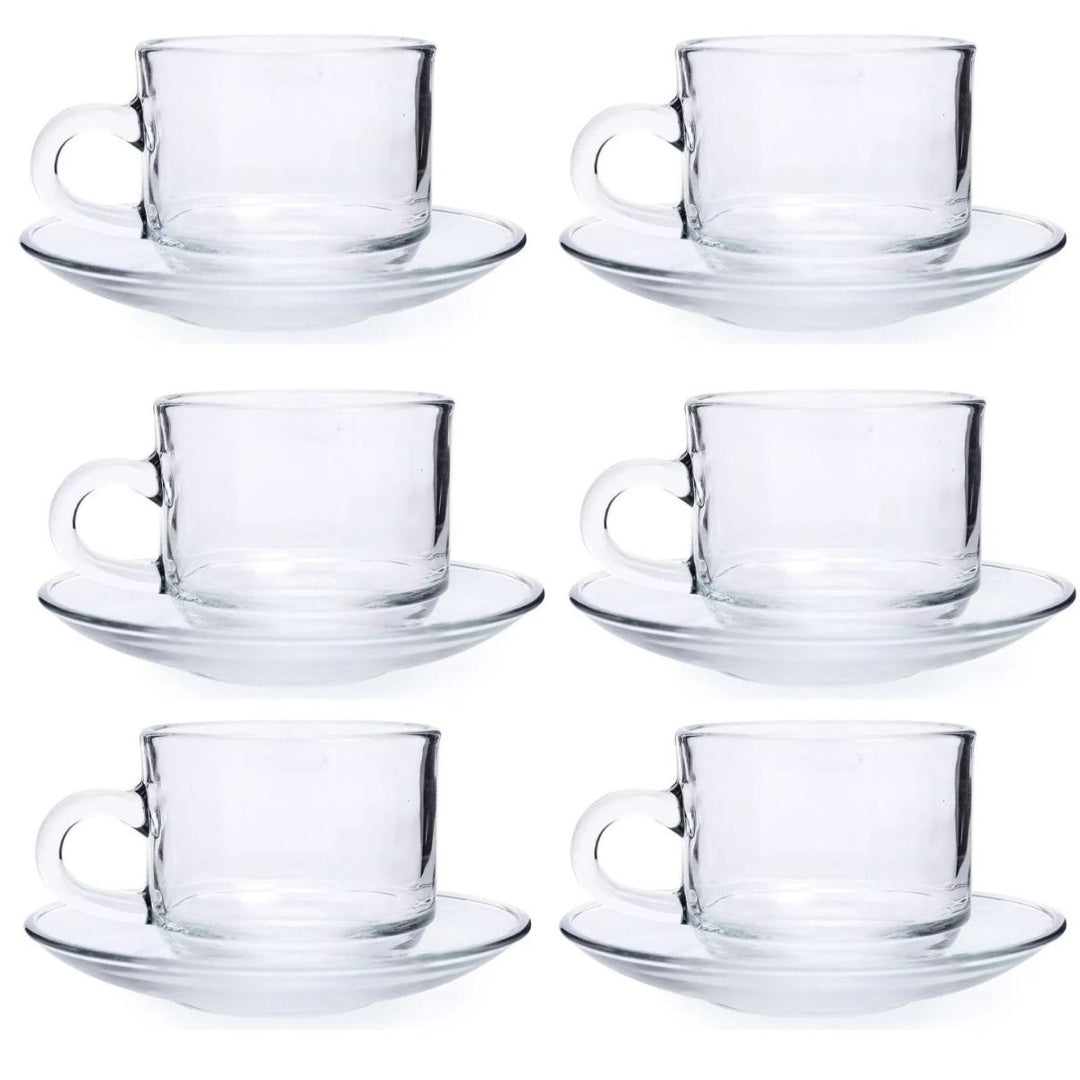 Set de taza y plato de vidrio para te 12pcs.