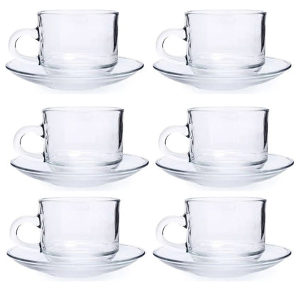 Set de taza y plato de vidrio para te 12pcs.