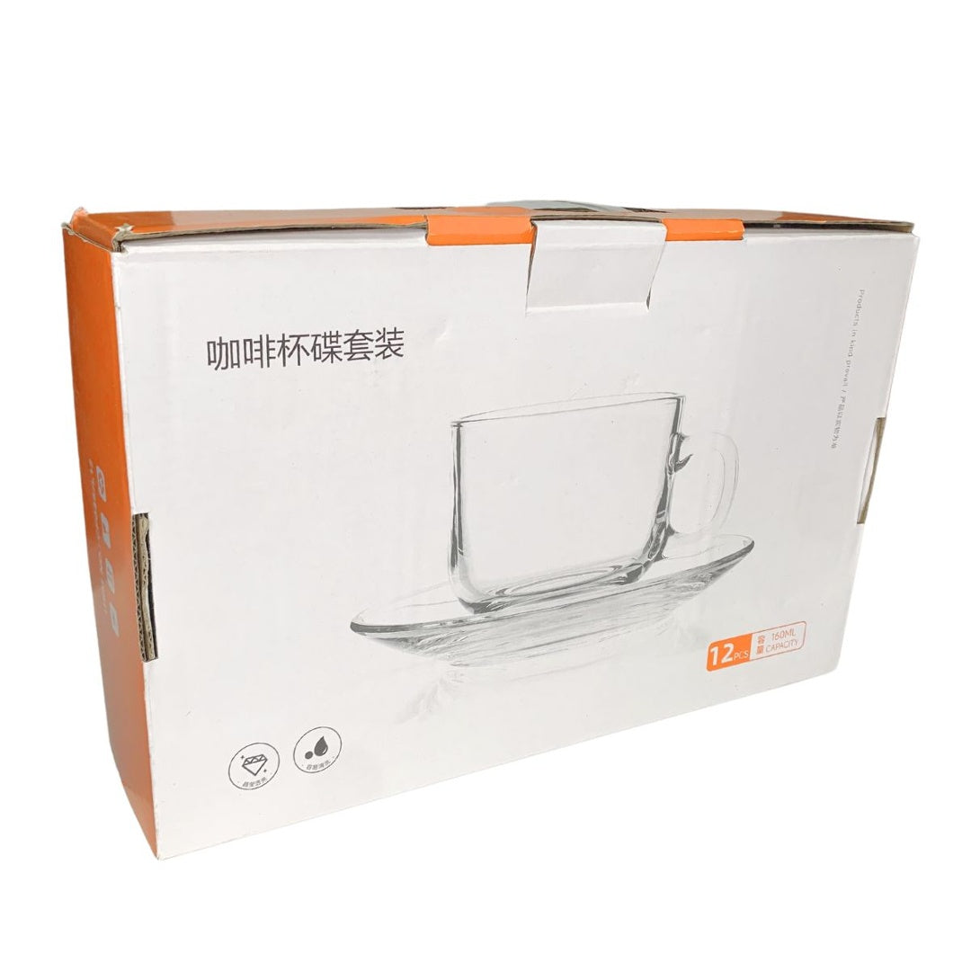 Set de taza y plato de vidrio para te 12pcs.