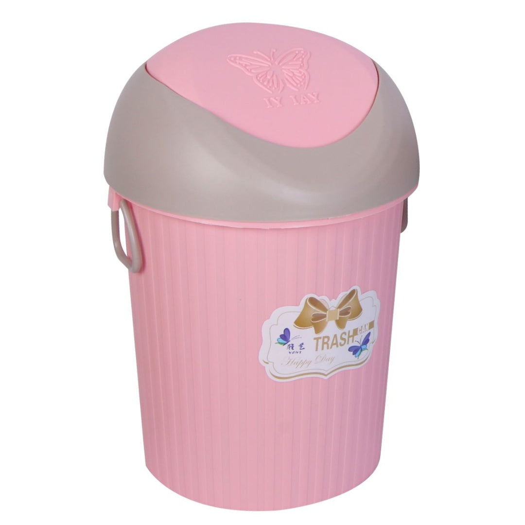Papelera plástica rosa con tapa 8Lts