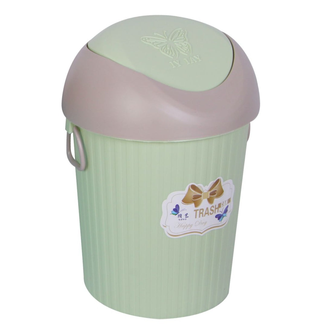 Papelera plástica verde con tapa 8Lts