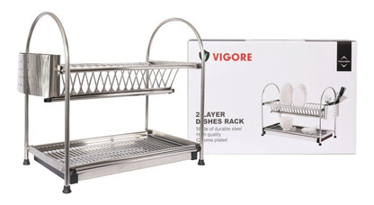 Escurridor de platos 2 niveles de acero inoxidable 47x27x42cm