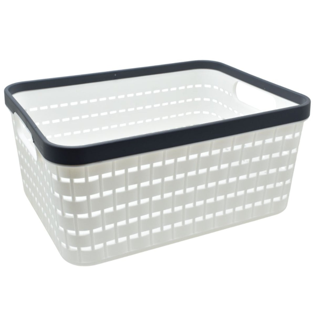 Canasto plástico calado blanco 28.5x21x13.5cm
