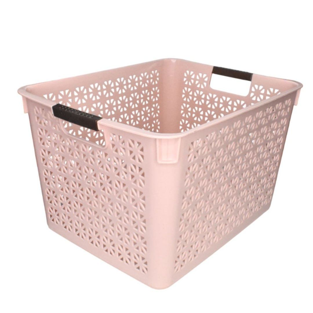 Canasto plástico con asas rosa 35x27x21cm