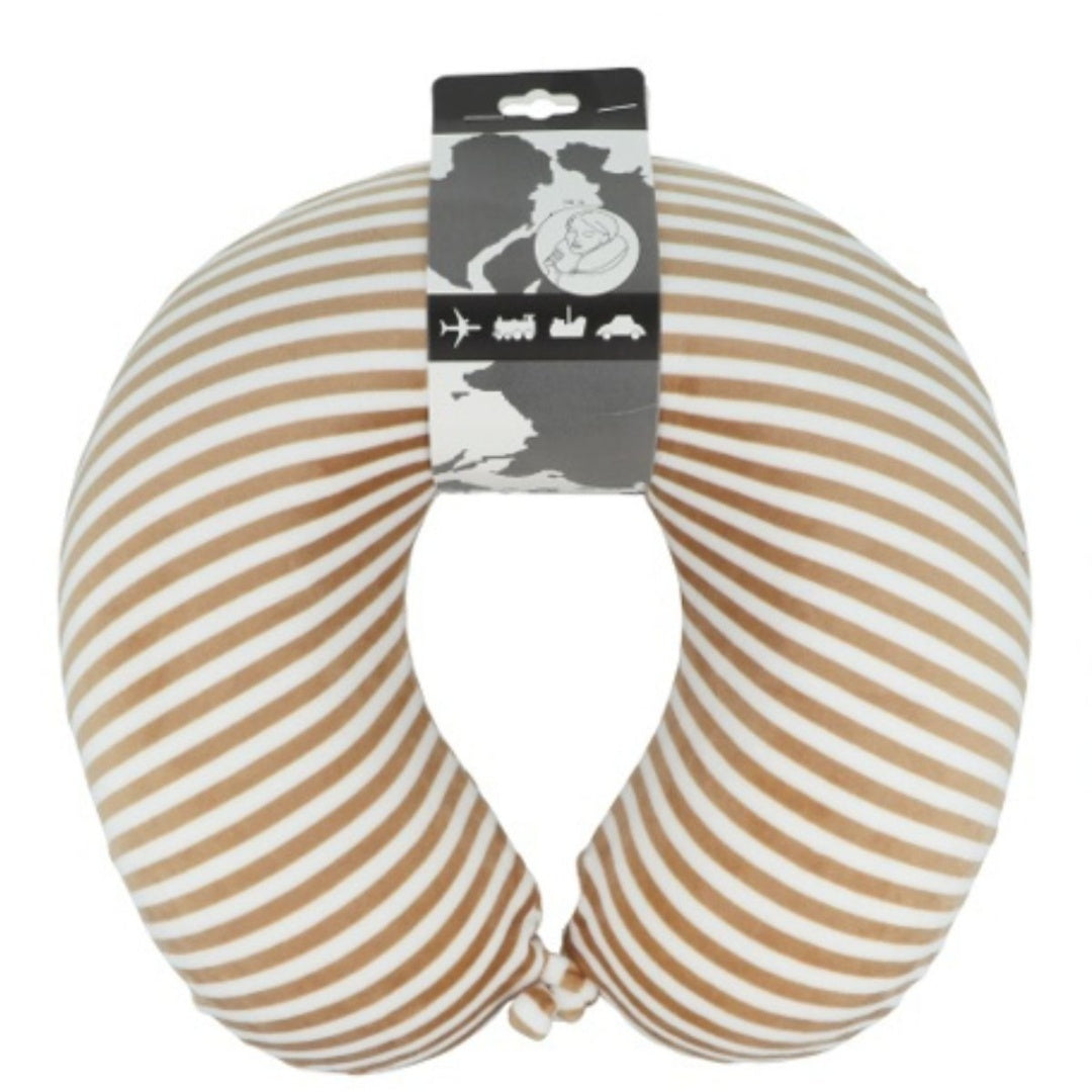 Almohada de viaje viscoelástica rayada marrón 30x28cm