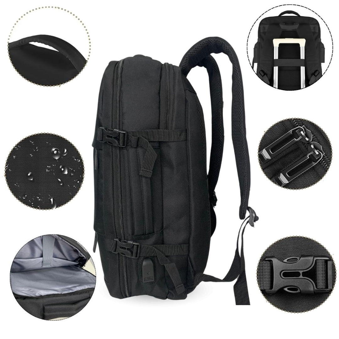 Mochila de viaje impermeable oxford 32x15x46cm negra