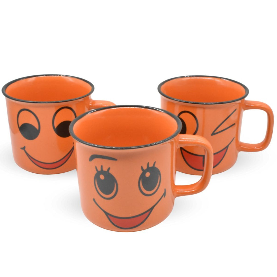 Taza de cerámica naranja con caritas 8.5x8cm