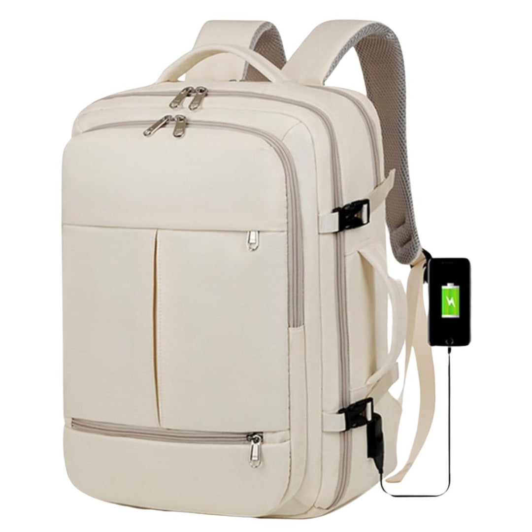 Mochila de viaje impermeable oxford 31x20x44cm crema
