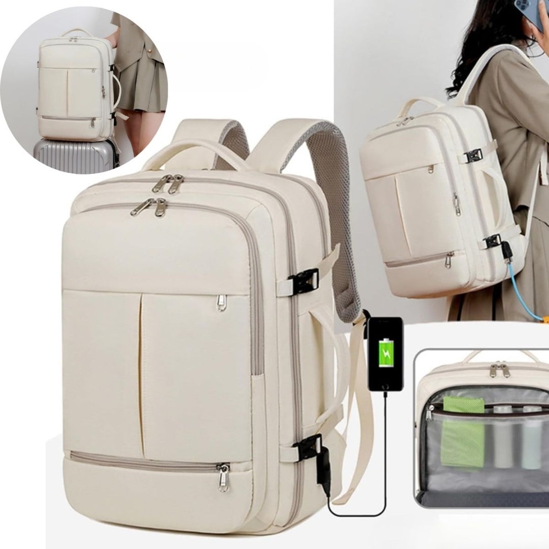 Mochila de viaje impermeable oxford 31x20x44cm crema