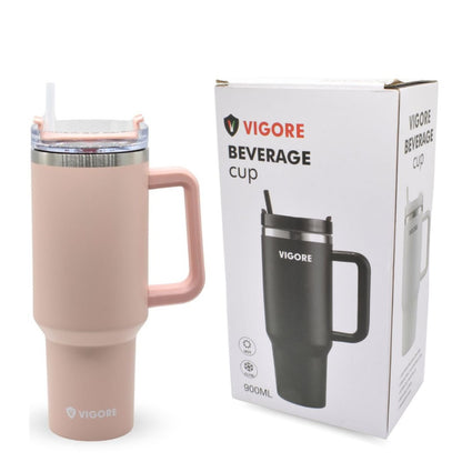 Vaso térmico Vigore con tapa y sorbito rosa 900ml