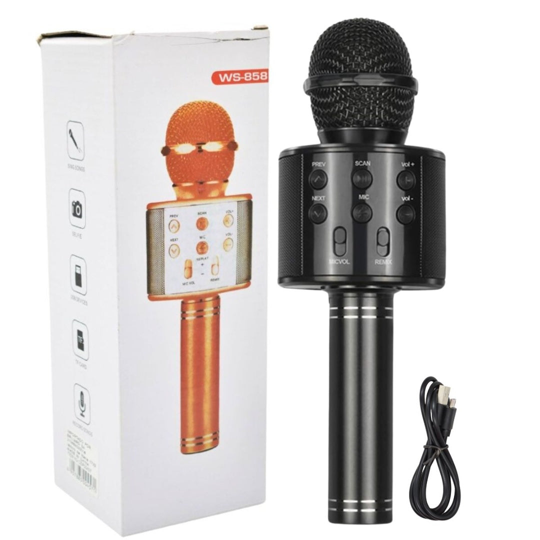 Micrófono parlante karaoke bluetooth 22x7cm. Negro
