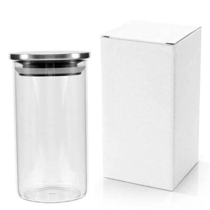 Recipiente de vidrio con tapa de metal 20x8.5cm