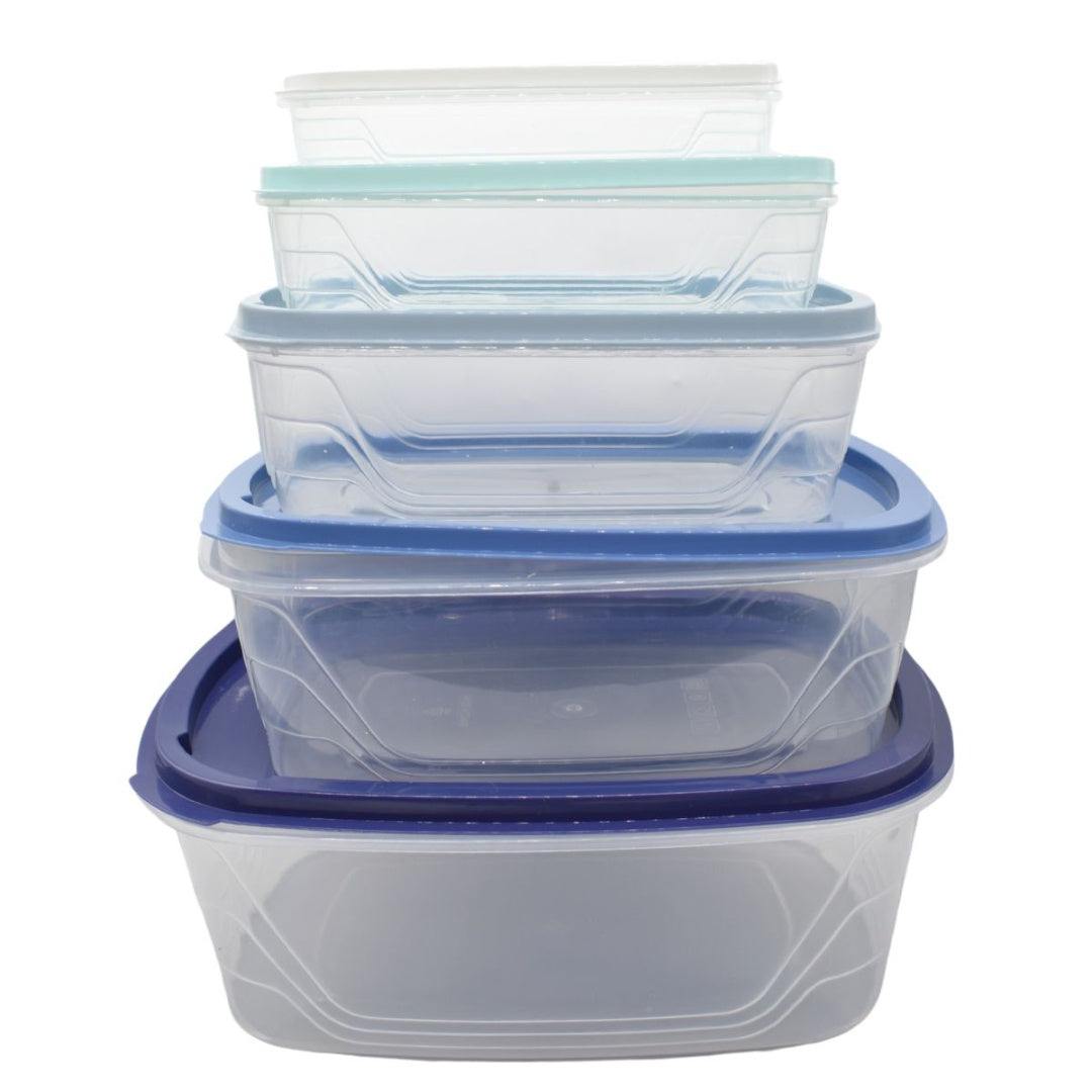 Set de recipientes rectangulares de plástico x5 unidades