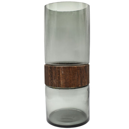 Jarrón de vidrio y madera decorativo 30x12cm