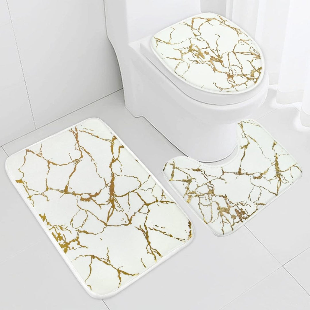 Set de alfombras y cortina de baño 4pcs. Blanco