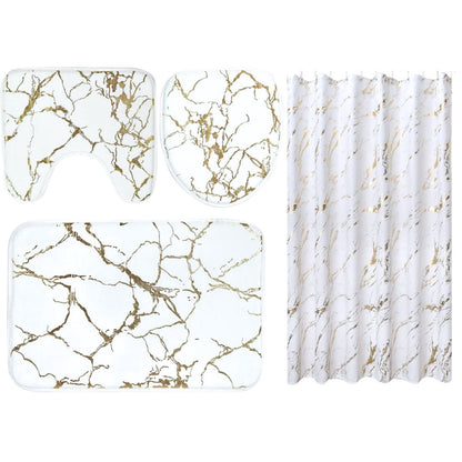 Set de alfombras y cortina de baño 4pcs. Blanco