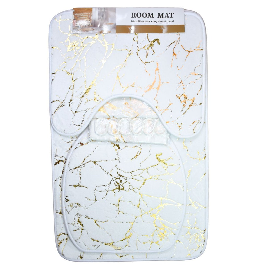 Set de alfombras y cortina de baño 4pcs. Blanco