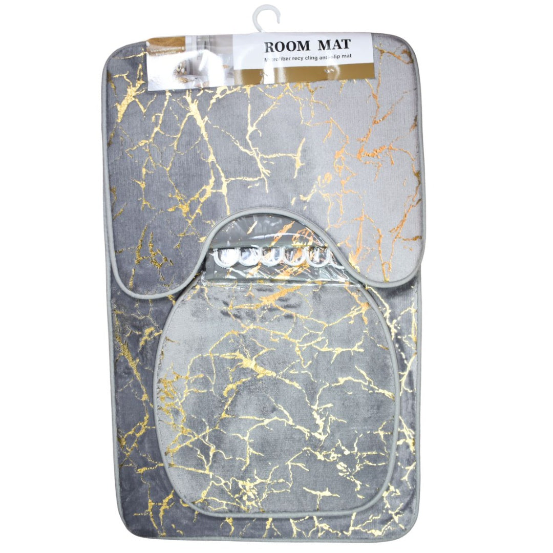 Set de alfombras y cortina de baño 4pcs. Gris