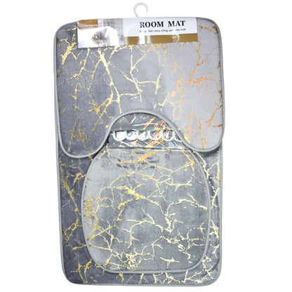 Set de alfombras y cortina de baño 4pcs. Gris