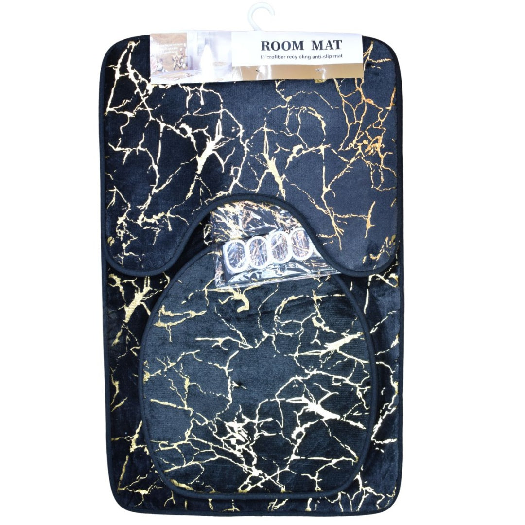 Set de alfombras y cortina de baño 4pcs. Negro